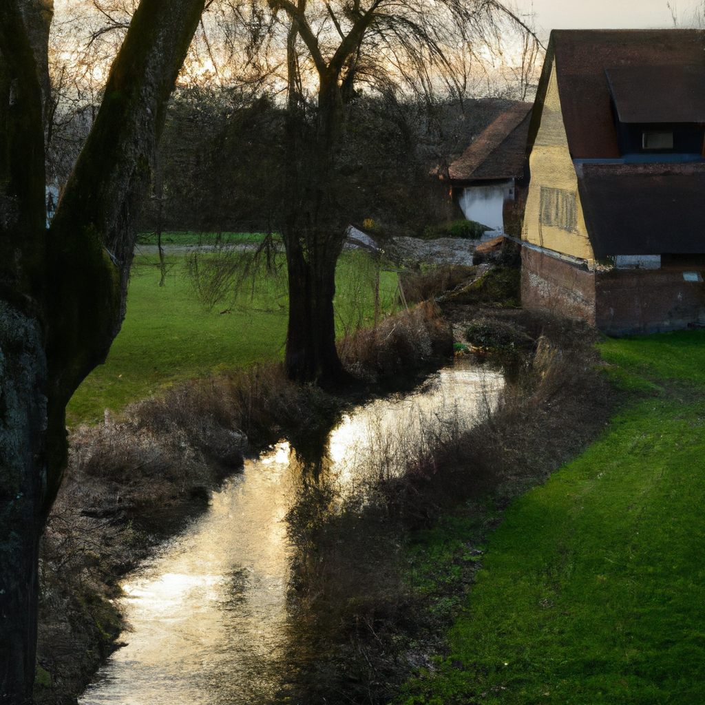 Landschaft mit Bach und kleinem alten Haus im Stiel des 16. Jahrhunderts Landschaft mit Bach und kleinem alten Haus im Stiel des 16. Jahrhunderts
