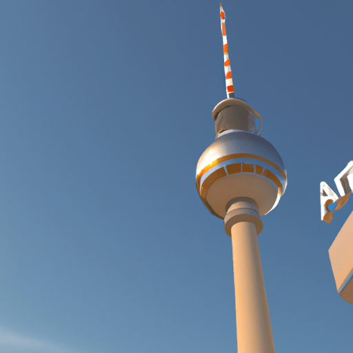 Berlin Alexanderplatz mit Fernsehturm und strahlend blauen Himmel.